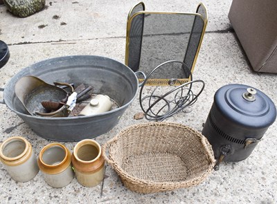 Lot 468 - A galvanised bath, together with a fire screen,...