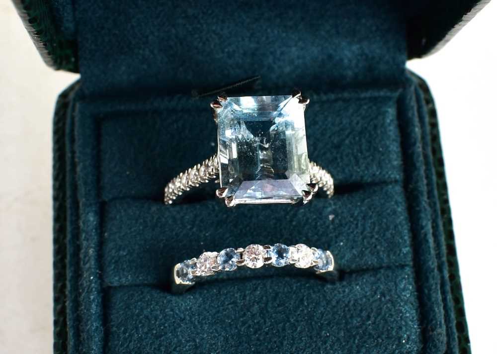 Lot 9 - A Fenton aquamarine, platinum and diamond ring,...