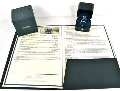 Lot 9 - A Fenton aquamarine, platinum and diamond ring,...