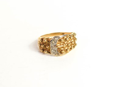 Lot 329 - A 9ct gold buckle form ring, size T, 4.7g.