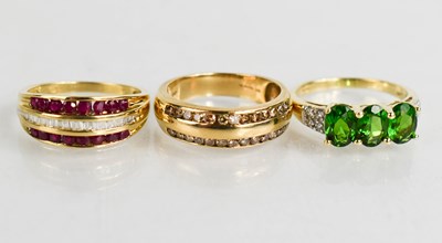 Lot 43 - A 9ct gold, diamond and pink sapphire ring, a...