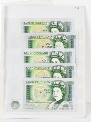 Lot 53 - A group of five One Pound notes, DX28 780148,...