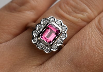 Lot 85 - Am 18ct white gold, pink tourmaline and...