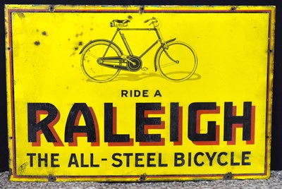 Lot 144 - A vintage Raleigh enamel advertising sign,...
