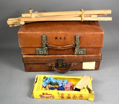 Lot 222 - Two vintage leather cases, one stamped with...