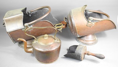 Lot 223 - Two Victorian copper coal scuttles together...