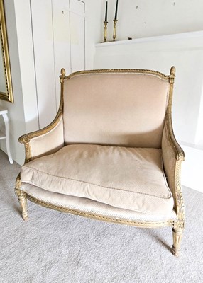 Lot 382 - A 19th century French giltwood settee, with...