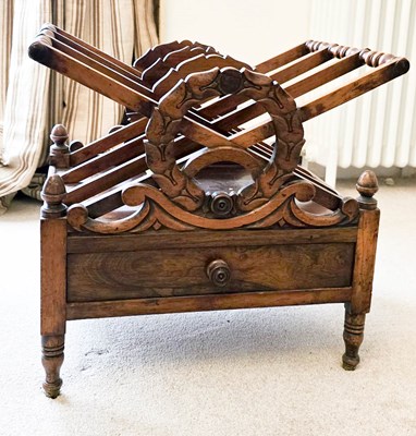 Lot 370 - An antique mahogany Canterbury, the X-form &...