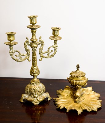 Lot 296 - A French 19th century three branch candelabra,...
