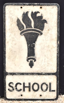 Lot 153 - A vintage cast aluminium "School" road sign,...