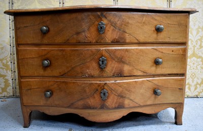 Lot 390 - A 19th century French walnut serpentine chest,...