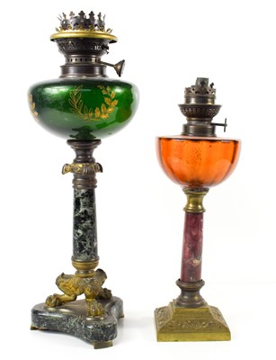 Lot 301 - Two 19th century paraffin lamps, one in the...