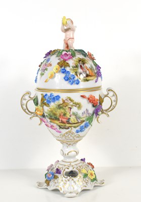 Lot 245 - A Dresden Potschappel porcelain vase and cover,...