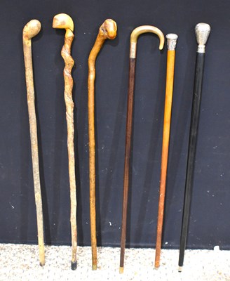 Lot 328 - A group of walking canes to include an early...