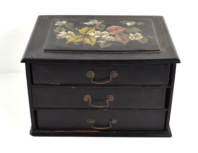 Lot 172 - A Victorian hand painted ebonised jewellery...