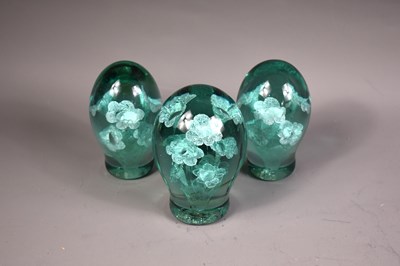 Lot 263 - Three vintage glass dumps / paperweights, pale...
