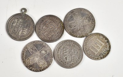 Lot 184 - A group of silver coins to include a James II...