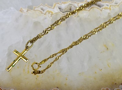 Lot 42 - A 9ct gold cross pendant necklace, 2g.