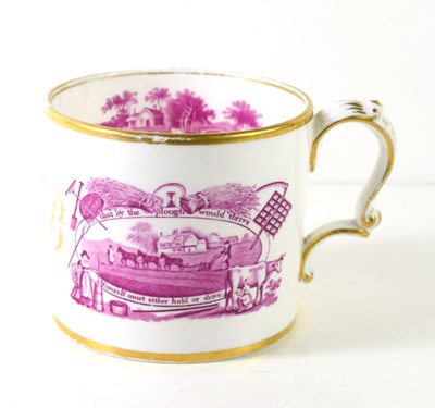 Lot 251 - A 19th century porcelain mug, in puce...