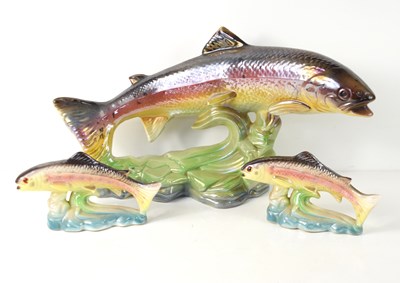 Lot 285 - A group of three lustre glaze porcelain Salmon...