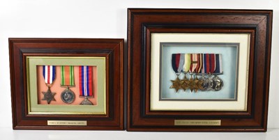 Lot 343 - Two framed WWII medal groups, one awarded to...
