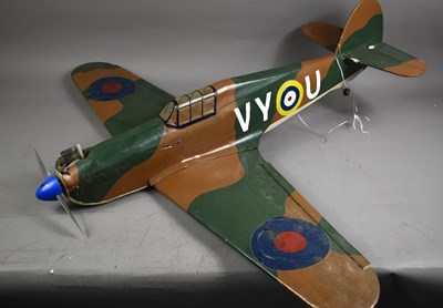 Lot 17 - A remote control balsa wood Hurricane fitted...