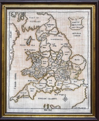 Lot 376 - A late Victorian embroidered map of England...