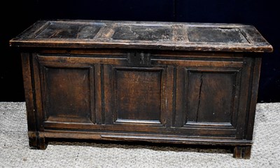 Lot 433 - A late 18th century oak coffer with three...