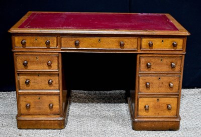 Lot 442 - A 19th century oak pedestal desk of small...