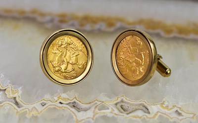 Lot 1 - A pair of 9ct gold mounted half sovereign coin...