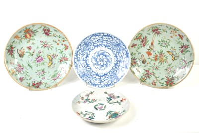 Lot 7 - Two Chinese Export celadon ground famille rose...