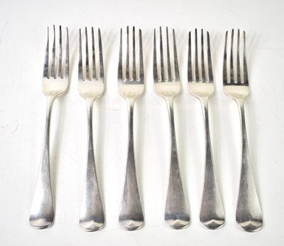 Lot 162 - A group of six silver dinner forks, engraved...