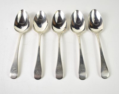 Lot 160 - A set of five George III silver tablespoons by...