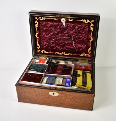 Lot 83 - A Victorian burr walnut sewing box, the double...