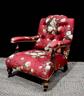 Lot 369 - A Howard style 19th century low armchair, with...