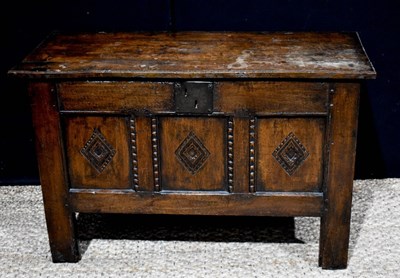 Lot 375 - A 17th century oak coffer of small proportions...