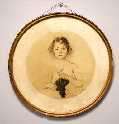 Lot 267 - Hand tinted etching of a young girl holding...