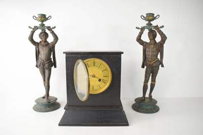 Lot 89 - A 19th century slate mantle clock, together...