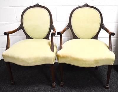 Lot 396 - A pair of mahogany balloon back armchairs,...