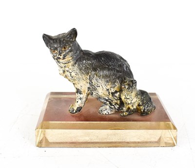 Lot 316 - A Bergman style cold painted bronze cat and...