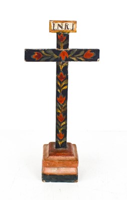 Lot 81 - An Italian hand painted table cross, INRI to...