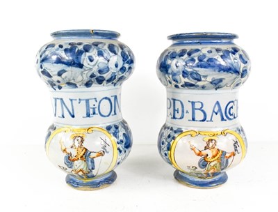 Lot 1 - A pair of Italian maiolica Albarello or...