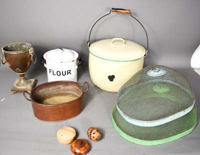 Lot 103 - A vintage enamel flour bin, a large vintage...
