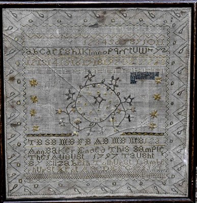 Lot 116 - A rare 18th century sampler / needlework panel...