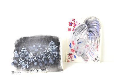 Lot 413 - Two mixed media paintings, one titled "Winter...