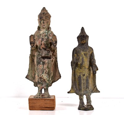 Lot 37 - Two antique bronze standing figures of adorned...