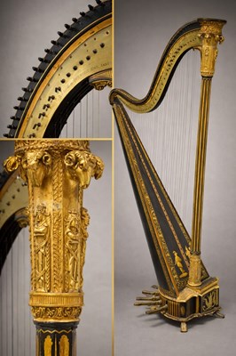 Lot 372 - A 19th century giltwood and ebonised harp in...