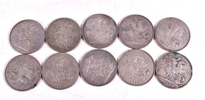 Lot 313 - A group of ten Queen Victoria silver crowns,...