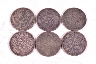 Lot 286 - Six Queen Victoria silver double florin coins,...