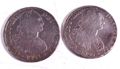 Lot 254 - Two Carolus IIII silver 8 reales coins, dated...